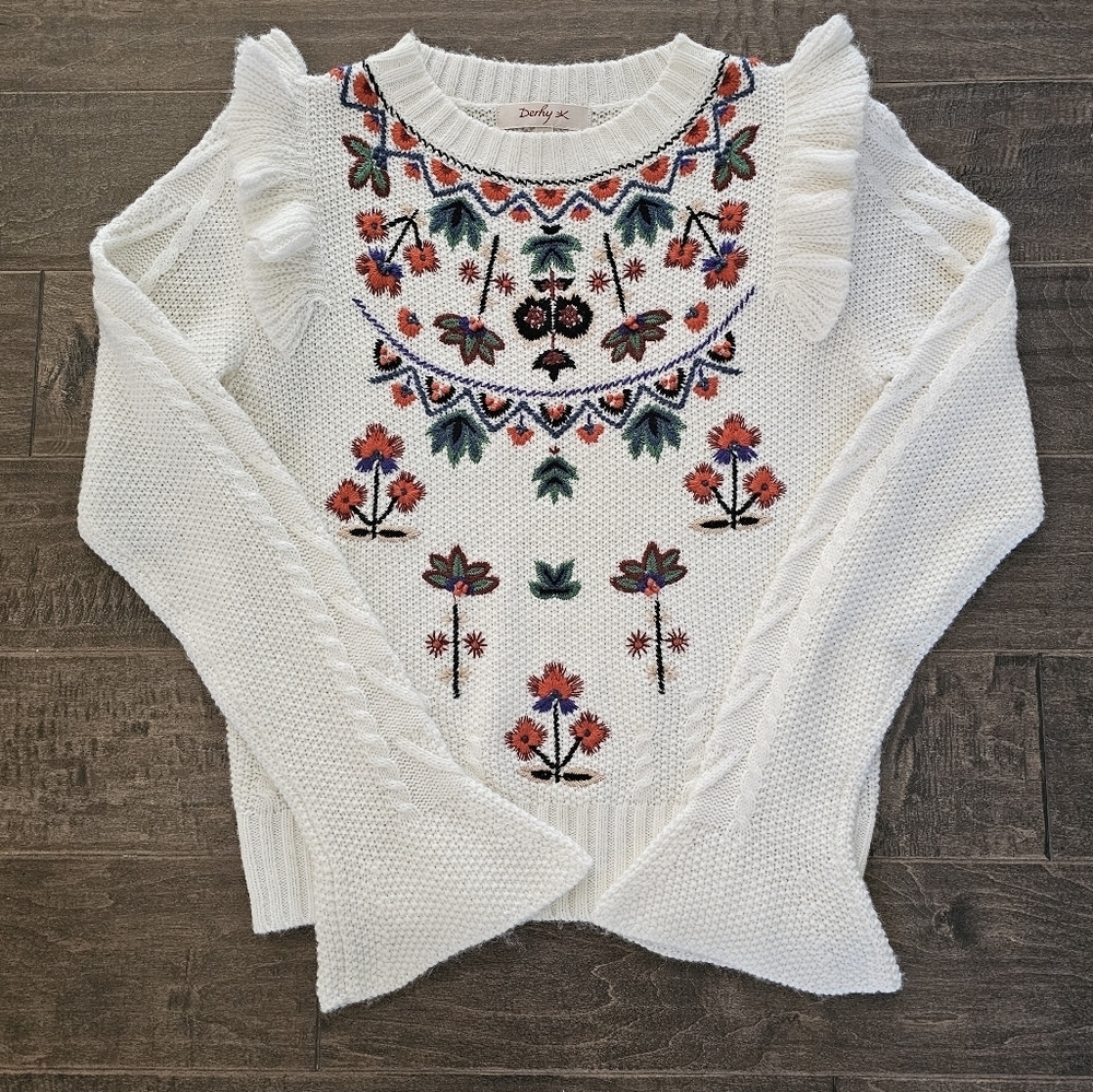 Beautiful Rene Derhy Embroidered Knit Sweater Sz Small